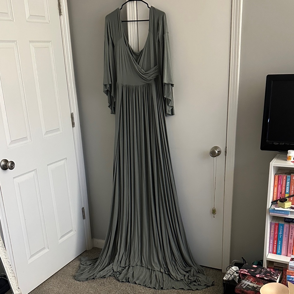 Elegant Dusty Blue Maternity Dress